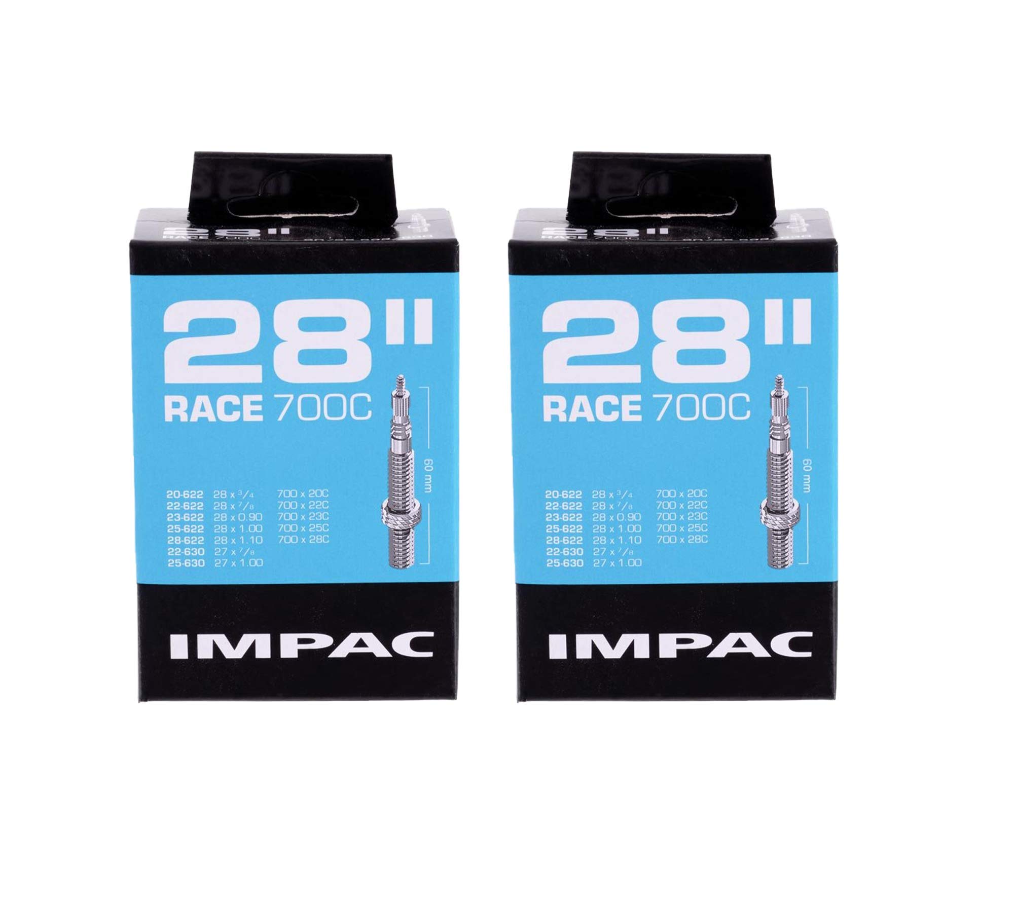Impac 2pk Cycle Tubes 28" RACE - Long Presta Valve - 700x20-28c / 28x ¾-⅞ / 28x0.90-1.10 / 27x1.00/622 20-28/630 22-25