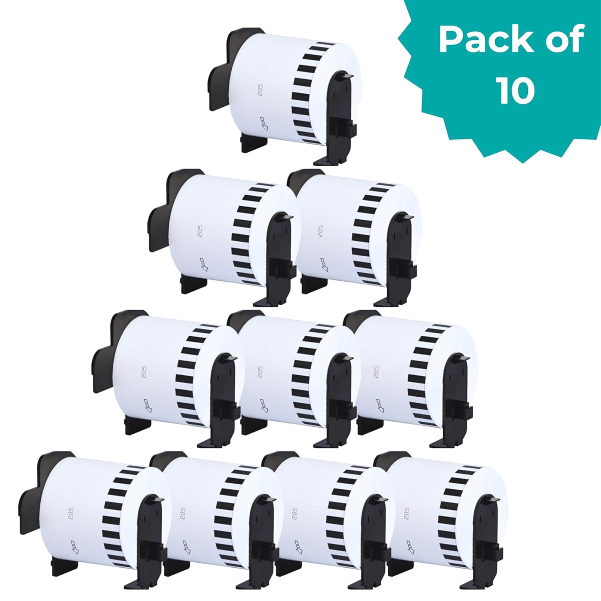 10 rolls DK-22205 continuous paper address label sticker, 62mm(W) x 30.48m(L), for Brother QL label printer QL-800 810W 820NWB 500 550 570 650TD 700 710W 720NW 1050 1060N 1100 1110NWB, with 10 holders
