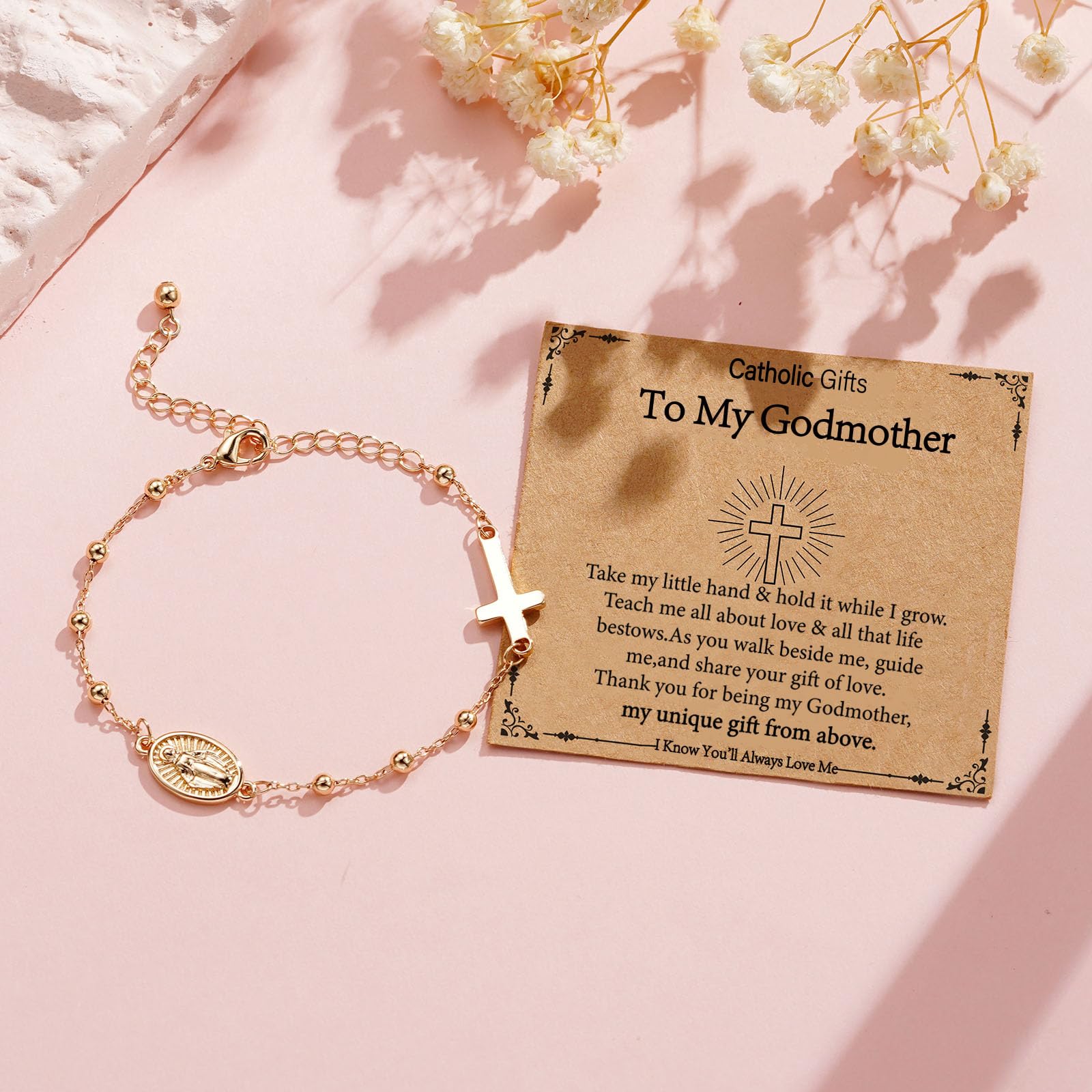 VULETO Catholic Virgin Mary Cross Bracelet Gifts for Girls Teens Women, Rosary Beads Charm Link Chain Bracelet Religious First communion Confirmation Baptism Jewelry Gifts
