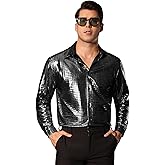 Lars Amadeus Metallic Shirt for Men's Long Sleeves Button Down Shiny Nightclub Party 70s Disco Shirts