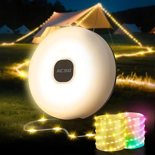 Acso Camping String Lights ，32.8FT Fairy String Lights with 9 Lighting Modes，4 in 1 Outdoor Waterproof Portable Stowable String Light，Camping Light for Yard, Garden, Party Festival Decorations
