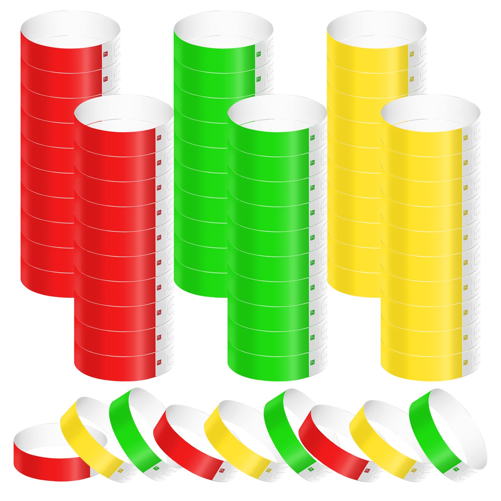 KINBOM 600pcs Neon Wristbands, Waterproof Paper Bracelets Event Wristbands Colorful Wrist Party Bands Armbands for Events Party Festivals Concerts and Fairs (Green, Red, Yellow)
