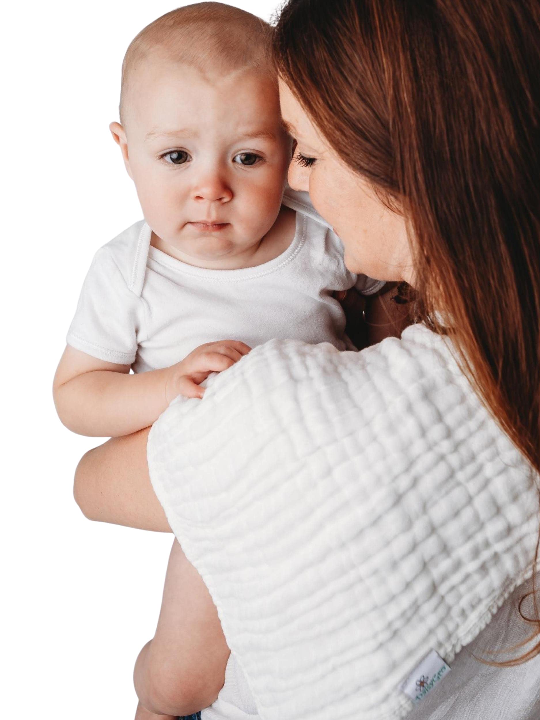 UK Brand - Large Muslin Cloths 50 x 25cm, Thick Burp Cloths, Baby Washcloths, Flannels - 100% Cotton (White, 6 Pack)