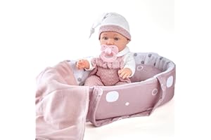 Enjoyin 12" Baby Doll Gift Set with Soft Bassinet Bed, Pink Clothes, Pacifier Blanket & Pillow – Pretend Play Toys for Girls 