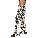Verdusa Women's Leopard Cargo Pants Lightweight Wide Leg Side Striped Elastic Waist Streetwear Trousers