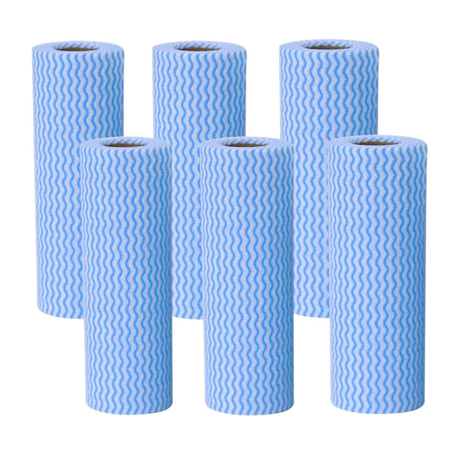 JINYUDOME J Cloth Roll，Cleaning Cloth Roll，Soft and Quick-Drying can Be Used Repeatedly，6 Blue Cloth Rolls,150 Sheets,Blue.