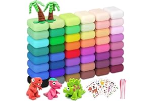 Air Dry Clay 48 Colors，Modeling Clay for Kids, with 3 Sculpting Tools and 6 Sheets Dinosaur Stickers, Safe & Non-Toxic, DIY M