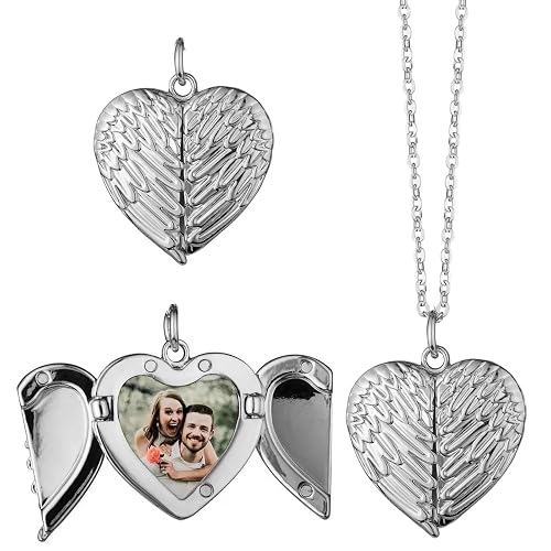 Heart Locket Necklace, with Personalised Photo & Text, Locket Necklace For Women, Silver Heart Personalized Photo lockets, Jewelry Gifts for Women Christma