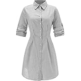 winkbay Women's Striped Button Down Shirt Dress Collared Long Sleeve Mini Dresses Business Casual Outfits
