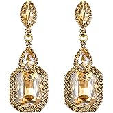 BriLove Women's Wedding Bridal Crystal Emerald Cut Infinity Figure 8 Chandelier Dangle Earrings