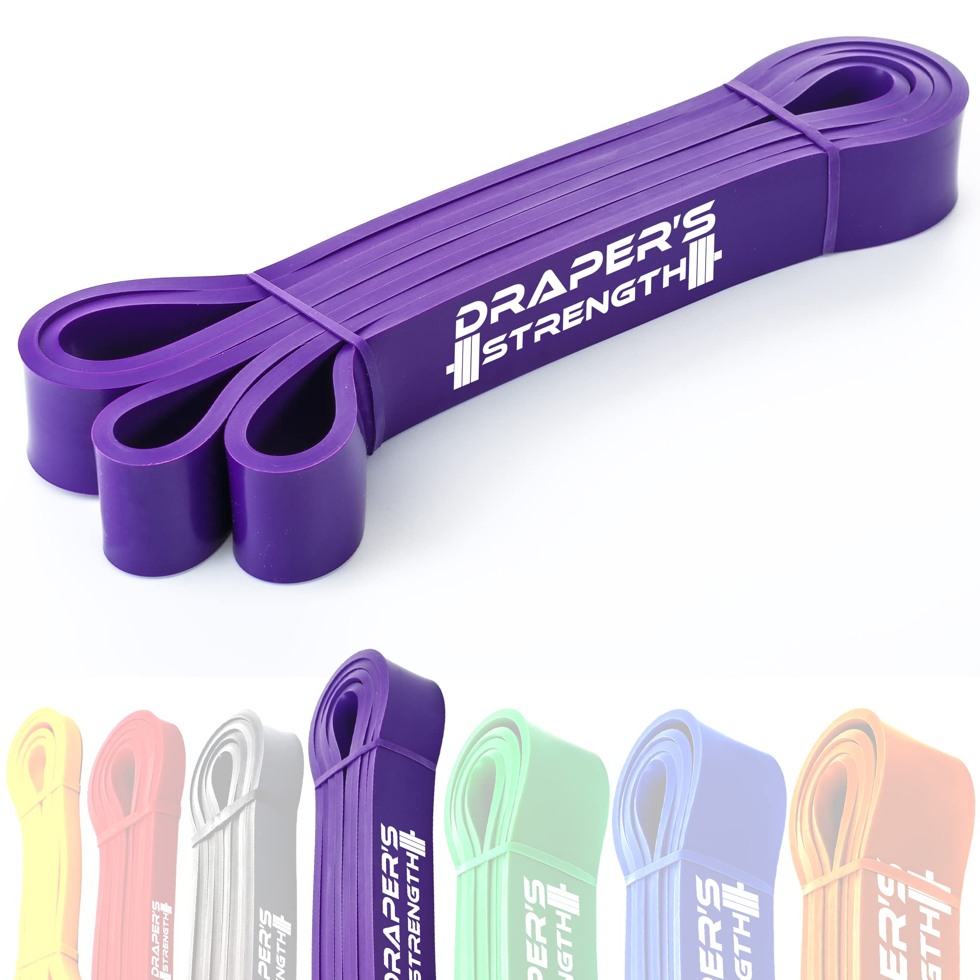 Photo 1 of DRAPER'S STRENGTH Heavy Duty Resistance Stretch Loop Bands for Powerlifting Workout Exercise and Assisted Pull Ups 04. Purple