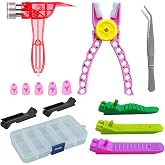 SIOYTOER Building Blocks Tool Kit Brick Separator Tools Compatible with LEGO &amp;Technic Mini Blocks Tool Set Multi-Functional Hammer Pliers Tweezers Finger Protectors with Tin Box (Pink)