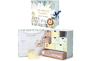 Beeveer Baby Keepsake Box Newborn Memory Organizer with 9 Labeled Compartments First Keepsake Book Gift Box for Pregnancy Mother"s Day Baby Shower New Maternity (Green,Jungle Animal)