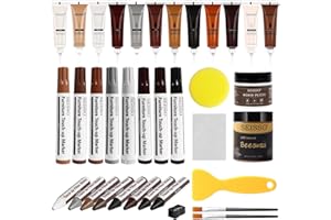 SEISSO Wood Furniture Repair Kit, 12 Colors Wood Fillers, Wood Putty with Beeswax, Furniture Touch Up Markers with Wood Crayons, Hardwood Floor Repair Kit for Stains, Scratch, Cracks, Hole