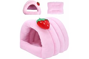 VOZRELS 3 in 1 Guinea Pig Hideout Detachable, Warm Fleece Guinea Pig Bed Washable, Multipurpose Small Animal House Bed for Rabbit, Ferret, Hedgehog, Rat and Chinchilla Cage Accessories (Medium, Pink)