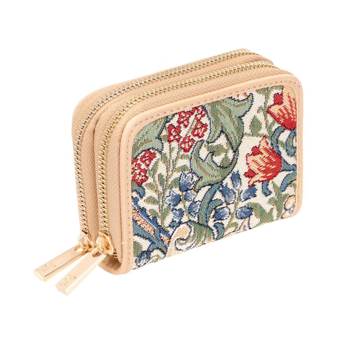 Signare Tapestry Double Zip RFID-Blocking Credit Card Holder Wallet for Women with Floral Design (Golden Lilly, DZIP-GLILY)