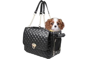 BETOP HOUSE Fashion Dog Purse Carrier for Small Dogs and Cats with 2 Large Pockets PU Leather Pet Carrier Cat Carrier TSA Airline Approved Puppy Kitten Purse Carrier for Travel Hiking Road Trip, Black