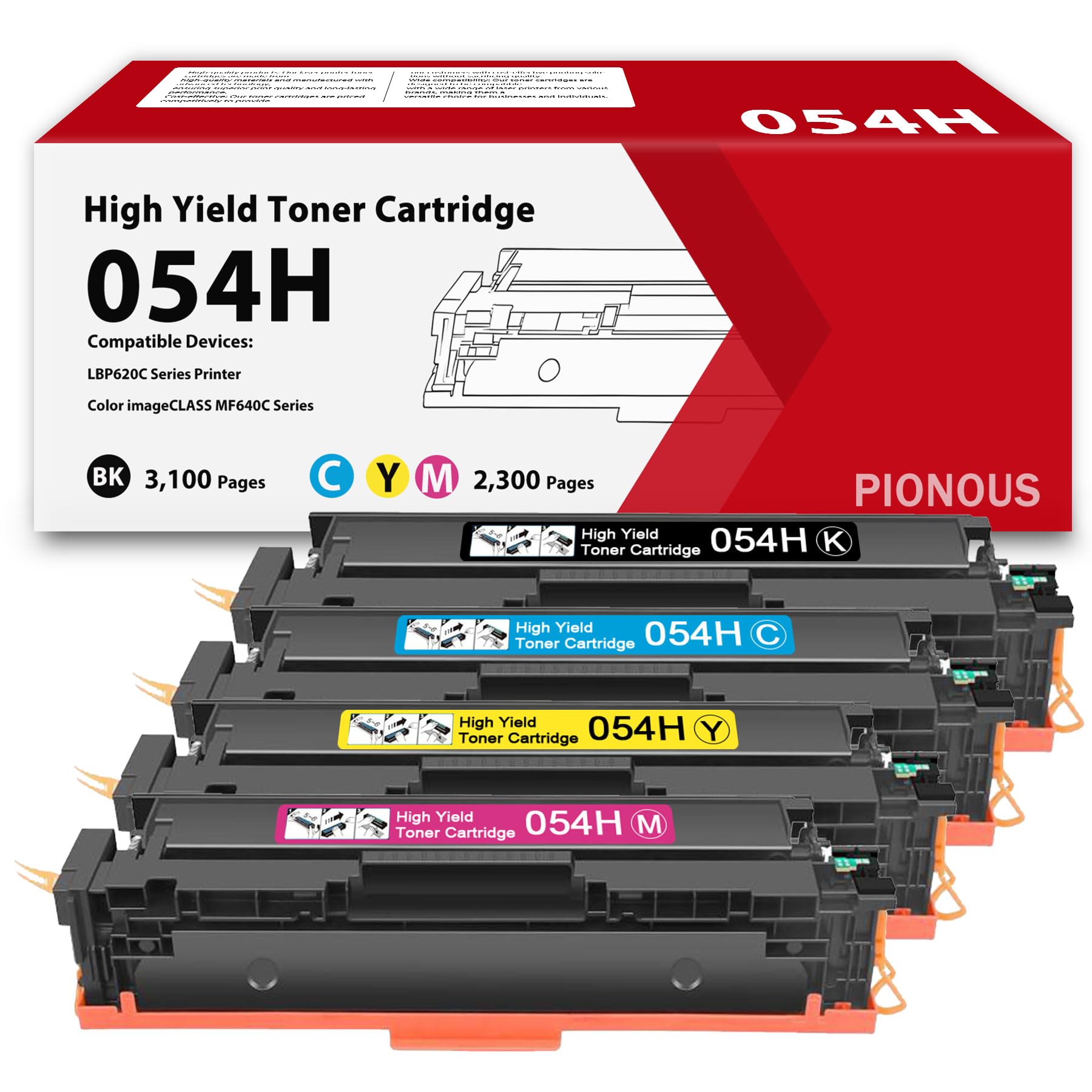 Photo 1 of 054H Toner High Yield 4 Pack Replacement for Canon 054H Toner Cartridge Set CRG054H CRG-054H 054 - Compatible with imageCLASS MF642Cdw MF644Cdw MF641Cw LBP623Cdw LBP622Cdw Printer