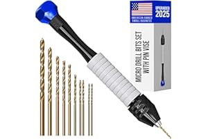 Craft911 Manual Craft Drill Sharp HSS Micro Mini Twist Drill Bits Set, Pin Vise Hand Drill for Jewelry Making; Small Hand Drill for Resin, Rotary Tools for Wood, Jewelry, Plastic, Miniature - Blue