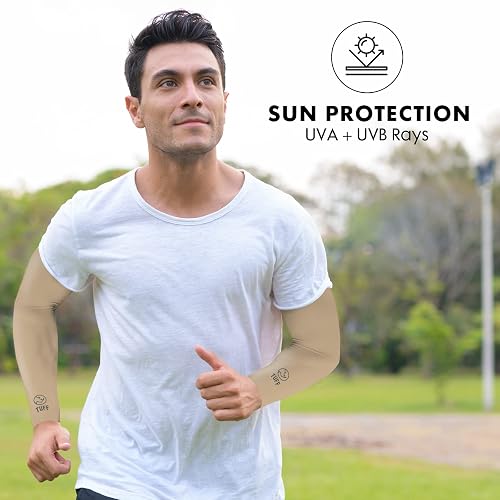TUFF Compression Arm Sleeves - UV Protection UPF 50 For Sports, Tattoo Cover, Men & Women