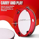 Flexzion 8 Inch Wooden Round Tambourine with 8 Jingles Red Handheld view 7