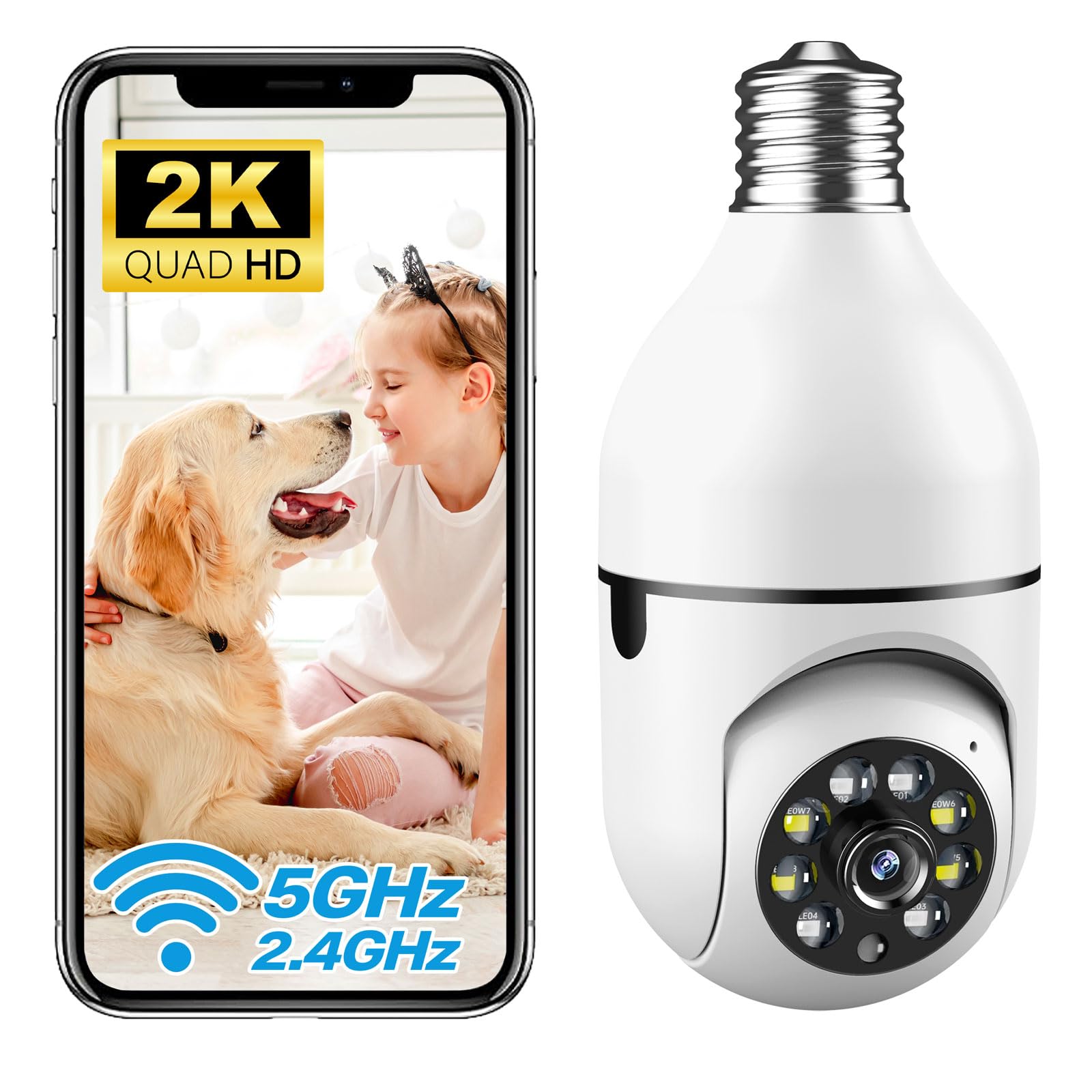 Photo 1 of Light Bulb Security Camera 5G& 2.4GHz WiFi Light Bulb Camera,Wireless Outdoor Motion Detection and Alarm,Human Detection,Color Night Vision,Two-Way Talk,Light Socket Security Camera 360 Outdoor