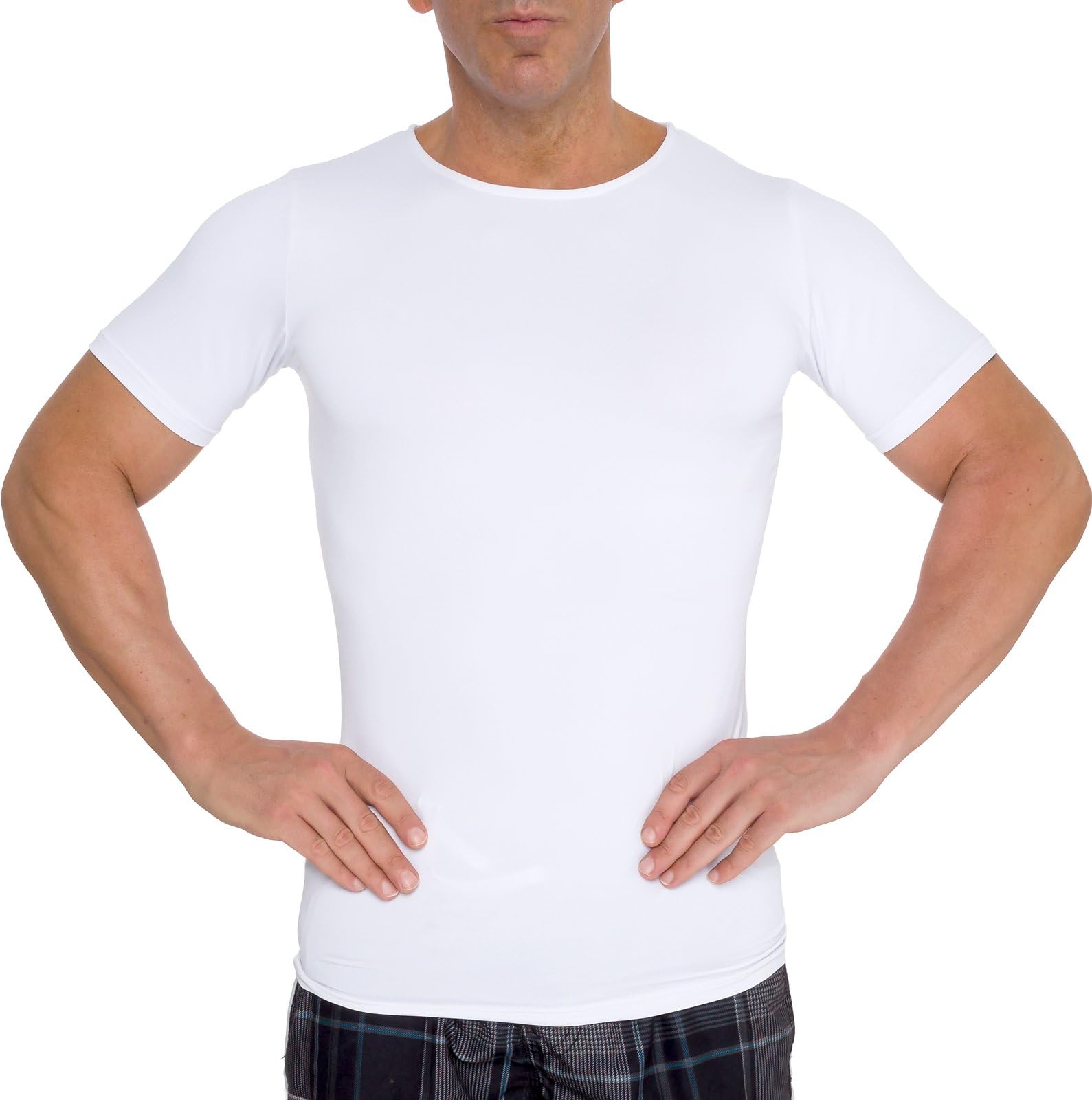 Men's Slimming Light Compression Crew Neck Shirt - Short Sleeve Body Shaper T-Shirt for Weight Loss