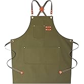 AFUN Chef Aprons for Women Men with Oversized Pockets, 12-Ounce Cotton Canvas Cross Back Water Repellent Apron (Grey Green)