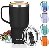 GUDEMAO 20 oz Insulated Coffee Mug with Ceramic Coating, Stainless Steel Travel Mug Tumbler with Handle Lid and Straw, Double Wall Leak-Proof Coffee Travel Mug Keeps Drink Hot and Cold (Black)