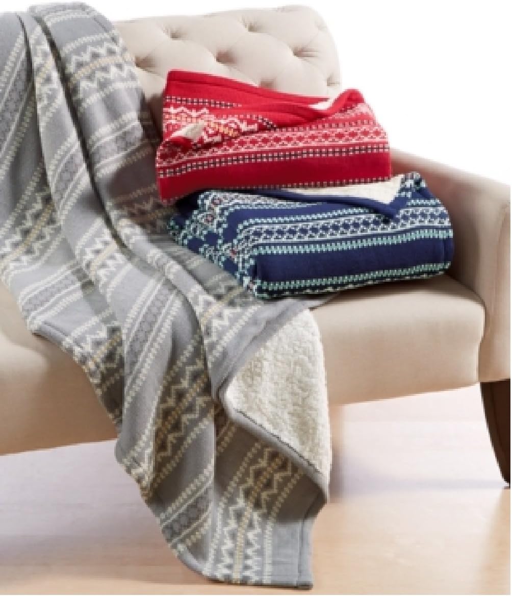 Martha Stewart Throw Blanket Classic Sherpa Jersey Red