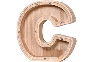 CDUHB Large Personalized Wooden Letter Piggy Bank Alphabet Letter Decorative Sign Coin Bank Perfect Decor,Unique Gift, Keepsake, or Savings Money Box for Kids with Sticker for DIY (C)