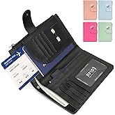 RFID Passport Holder for Women/Men Travel Gifts, Large Capacity Passport Wallet, Family Travel Documents Organizer with Card/Airtag Slots, Zipper coin pocket, Cash Holder Passport Cover Case (Black)