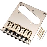 Musiclily Pro BT005 54mm Modern Guitar Bridge Zinc Alloy 6-Saddle, Gold | Steel Plate, for Squier &amp; Imported Tele Style Electric Guitar