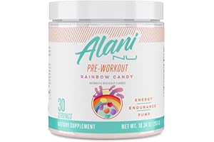 Alani Nu Pre Workout Powder | Amino Energy Boost | Endurance Supplement | Sugar Free | 200mg Caffeine | L-Theanine, Beta-Alanine, Citrulline | 30 Servings (Rainbow Candy)