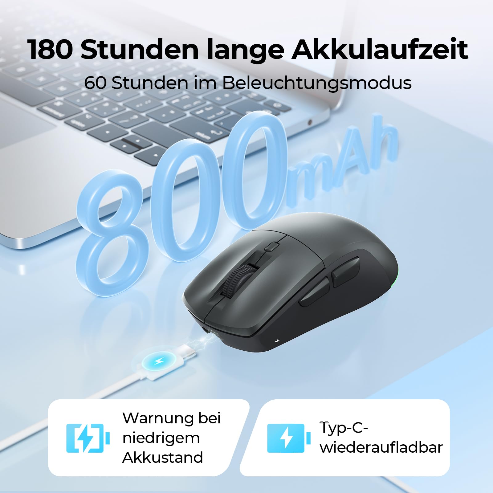 seenda MOU110 Bluetooth Maus mit RGB-Beleuchtung, Leise, Schwarzgrau 4