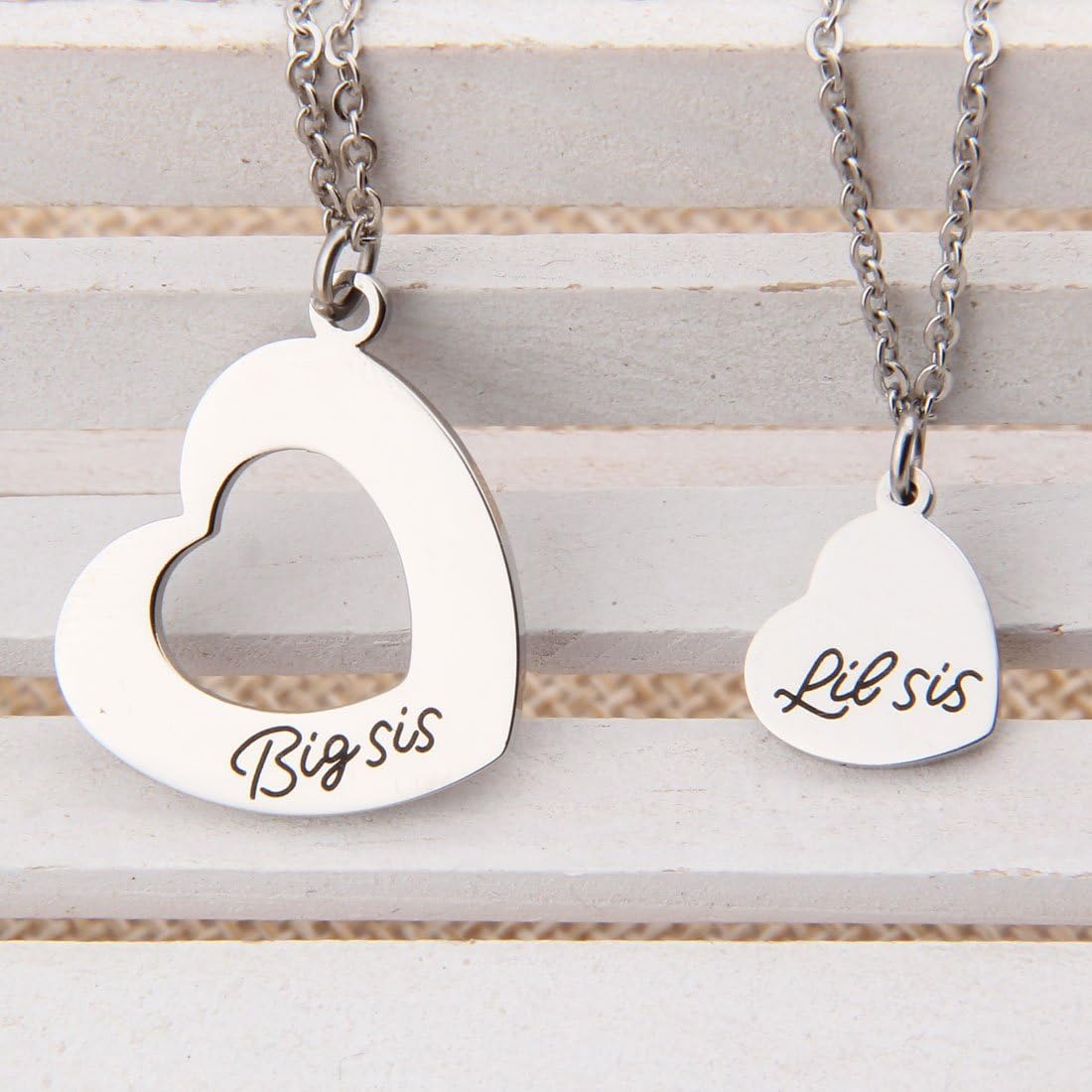 Sister Necklace for 2 Big Sister Little Sister Heart Pendant Necklace (2sis necklace setS), Rose Gold, Silver, 46 cm - Image 4