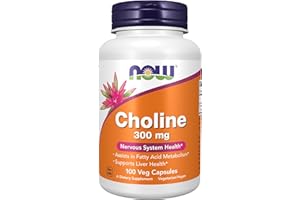 NOW FOODS NOW Supplements Choline 300 mg, 100 Veg Capsules - Supports Nervous System and Liver Health, Vegan