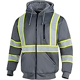 VENDACE Men's ANSI Class 3 High Vis Safety Reflective Sweatshirt Wool Fleece Zipper Jacket Hoodie (Grey,L)
