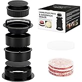 4 in 1 Burger Press Patty Maker, Sandwich Cutter and Sealer with 100 Pcs Wax Hamburger Patty Paper - Non Stick Kitchen Barbec