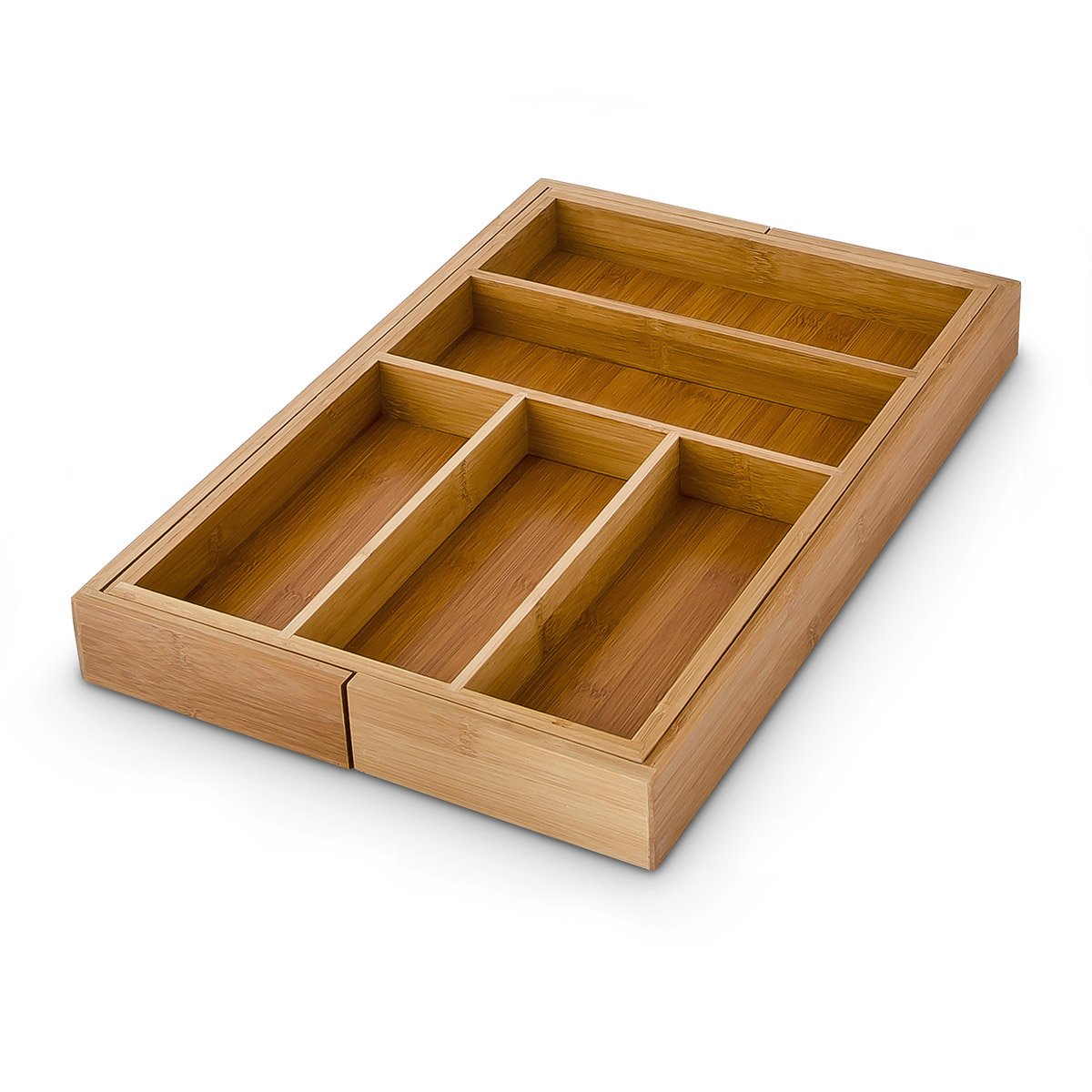 Relaxdays Bamboo Kitchen Drawer Organiser, Adjustable Width, Cutlery Tray, 30 to 48 cm, 5 to 7 Compartments, Brown
