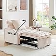 KINFFICT Convertible 3-in-1 Sofa Armchair, Adjustable Sleeper Chair with Pullout Bed, Single Lounger Futon Chair Bed with Side Pockets for Living Room (Beige)