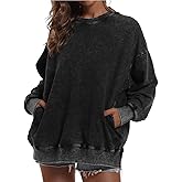 BINTEHGS Oversized Sweatshirt for Women Loose Fit Cotton Pullover Vintage Crew Neck Sweatshirts with Pocket Long Sleeve Shirt
