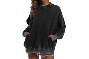 BINTEHGS Oversized Sweatshirt for Women Loose Fit Cotton Pullover Vintage Crew Neck Sweatshirts with Pocket Long Sleeve Shirt