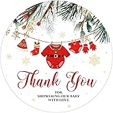 Whaline 100Pcs Christmas Baby Shower Clothes Thank You Stickers 2 Inch Red Santa Baby Clothes Round Adhesive Label Decals for Winter Xmas Birthday Party Decorations