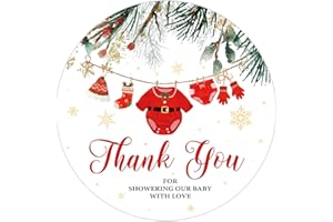 Whaline 100Pcs Christmas Baby Shower Clothes Thank You Stickers 2 Inch Red Santa Baby Clothes Round Adhesive Label Decals for