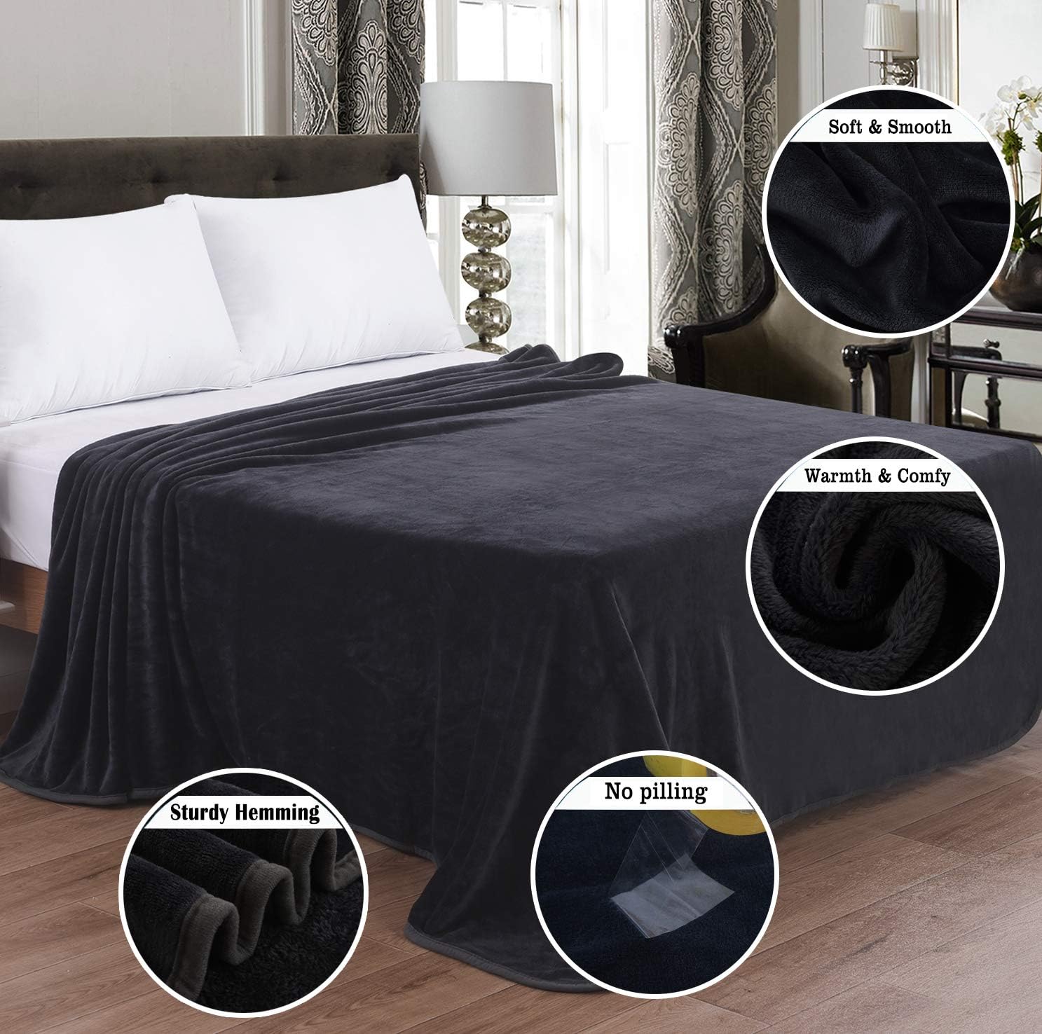 OBOEY Polar Fleece Blankets Queen Size for Spring Summer All Season 350GSM Lightweight Microfiber Anti-Static for Bed, Couch, Home, Sofa, Car, Airplane, and Outdoors 90" x 90"(Dark Gray Queen): Home & Kitchen
