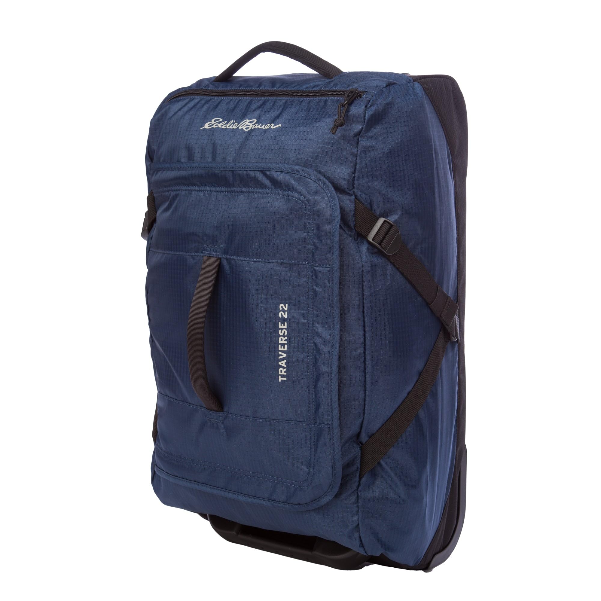 Eddie Bauer Traverse Rolling Duffel Bag-Made from Ripstop Polyester with Telescoping Handle, Medium Indigo, 22L