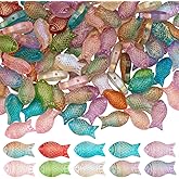 SUNNYCLUE 1 Box 120Pcs Fish Glass Beads Sea Animal Beads Bulk 15.5x8x5mm Small Ocean Fishes Charms with Gold Metal Enlaced Loose Spacers for Jewelry Making Earrings Necklaces Bracelets DIY Crafts