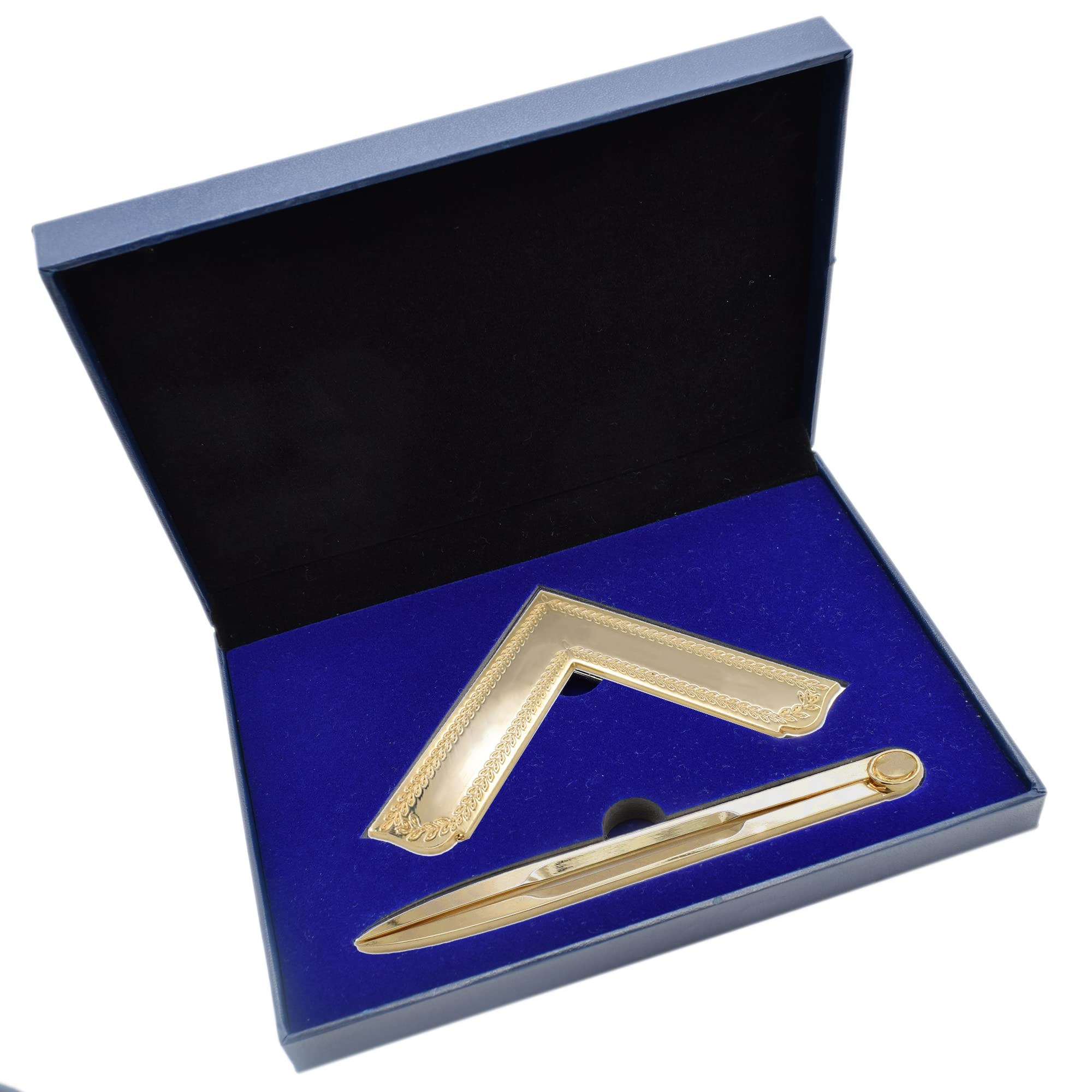 Masonic Freemason Gold Square & Compass Gift Set Presented in a Blue Box