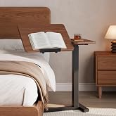 DONGMUWUJEE Solid Wood Hospital Bed Table with Wheels，Walnut | Tilt‑Adjustable Overbed Bedside Table, Medical Laptop Stand, Rolling Standing Desk for Hospital &amp; Home Use